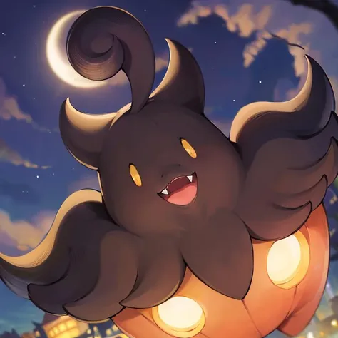 ((masterpiece,best quality)), absurdres,
<lora:Pumpkaboo_Pokemon_Anime:0.8>, Pumpkaboo_Pokemon, no humans, pokemon \(creature\), ,
solo, smiling, looking at viewer,
night sky,