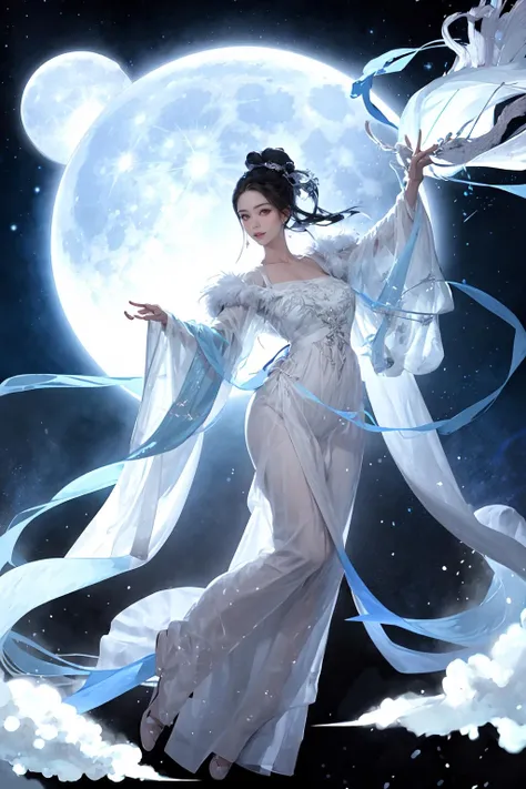 full body shot, black white and azure, ridiculously absurdly beautiful girl is very ruthless face, solo, intricate detailed white kimono, instrumental hair, arms up wide sky with open hand, utterly beautiful detailed hair and eyes, (snowstorm with freeze motion:1.3), fused snow and epic trance and psychedelic techno background intricate detail, be seen dimly out line, intricate detailed, extremely detail delicate texture, (super fine detail CG illustration finish:1.1), ((highest quality:1.1)), (extremely delicate painting:1.1), (smooth pale skin:1.2), (matte painting:1.1), pencil drawing, oil painting, color pencil drawing,