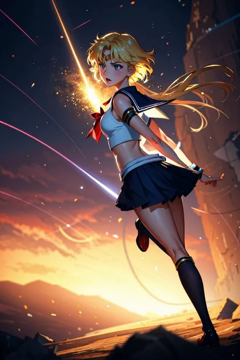 8k, Anime digital manga page, full body close up image, Exquisite, white magic girl Sailor Moon, short blond and red asymmetric hair, magic attack, Resentment emotions, process art movement, Dark Fantasy frost punk style, consciousness-expanding trippy, Mont Perdu background,, (masterpiece), (realistic), 8k, RAW photo, very wide shot, octane render, unreal engine, volumetrics dtx, (film grain, bokeh, blurry foreground)