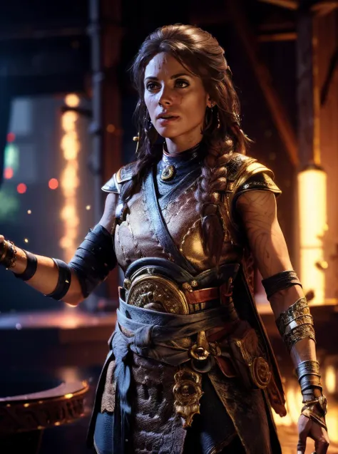 Freya, action pose, combat pose, (8k, RAW photo, best quality, masterpiece:1.2),ultra-detailed, (high detailed skin:1.2), 8k uhd, dslr, soft lighting, high quality, <lora:Freya_GoWR_v2:0.8>