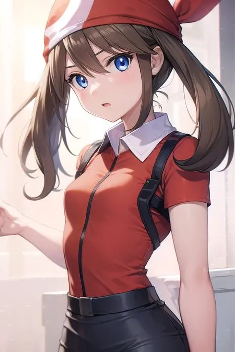 pokemonmay, <lora:pokemonmay-lora-nochekaiser:1>,
pokemonmay, blue eyes, brown hair, bandana, long hair, red bandana, twintails, hair between eyes, (small breasts:1.2),
BREAK bike shorts, collared shirt, gloves, microskirt, multicolored shirt, pencil skirt, red shirt, shirt, short sleeves, skirt, white skirt,
BREAK looking at viewer, upper body, full body,
BREAK outdoors, city, sky, sun,
BREAK <lyco:GoodHands-beta2:1>, (masterpiece:1.2), best quality, high resolution, unity 8k wallpaper, (illustration:0.8), (beautiful detailed eyes:1.6), extremely detailed face, perfect lighting, extremely detailed CG, (perfect hands, perfect anatomy),