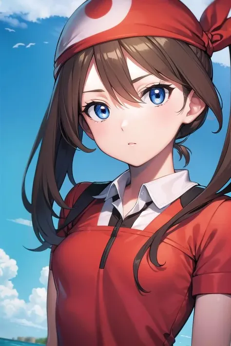pokemonmay, <lora:pokemonmay-lora-nochekaiser:1>,
pokemonmay, blue eyes, brown hair, bandana, long hair, red bandana, twintails, hair between eyes, (small breasts:1.2),
BREAK bike shorts, collared shirt, gloves, microskirt, multicolored shirt, pencil skirt, red shirt, shirt, short sleeves, skirt, white skirt,
BREAK looking at viewer, upper body, full body,
BREAK outdoors, city, sky, sun,
BREAK <lyco:GoodHands-beta2:1>, (masterpiece:1.2), best quality, high resolution, unity 8k wallpaper, (illustration:0.8), (beautiful detailed eyes:1.6), extremely detailed face, perfect lighting, extremely detailed CG, (perfect hands, perfect anatomy),