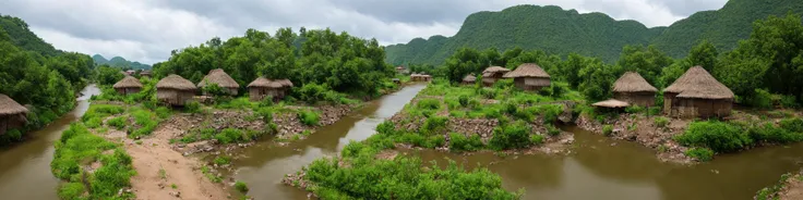 realistic analog photo, award winning photo,
 <lora:SavageVillage:0.75> savi, village, houses, water well, a river with bridge, palisades,
RAW, highres, 8k, uhd, High Dynamic Range, tonemapping, crisp details,