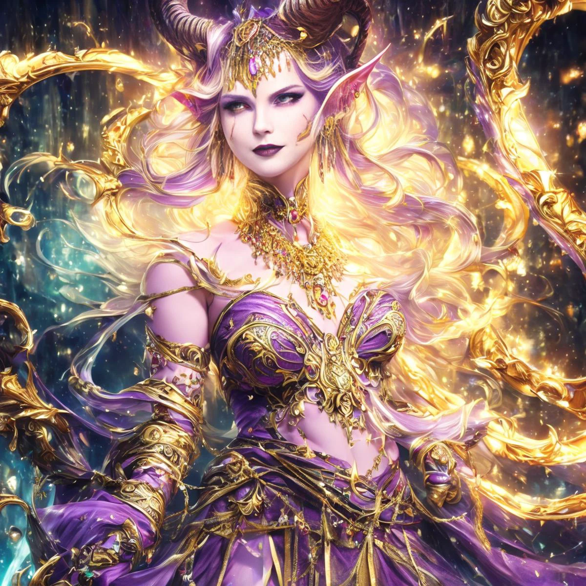 realistic analog photo, award winning photo,
<lora:more_details:0.75>,
1girl, dark makeup, dress (bratop, pelvic curtain:1.2), ornate jewelry, necklace, navel topaz jewel, armlet, bodychain, posing for photo, evil smile,
<lora:Tiefling:0.75> tiefling, ram horns on head, pointy ears,( purple colored skin:1.2),
<lora:Portal:0.75> standing in portal, glowing portal, stone arc frame, fantasy ,
high-quality, crisp, sharp, professional-grade, high-resolution, fine detail, accurate colors, low noise, fast shutter speed, wide dynamic range, precise focus, RAW, highres, 8k, uhd, High Dynamic Range, tonemapping, crisp details,