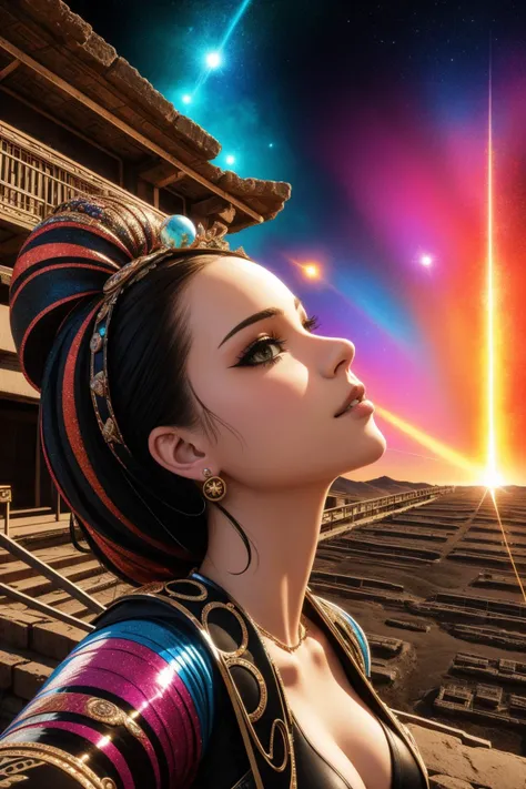 1girl, [ (by Takato Yamamoto:0.7) : (Greg Staples:1.2) :7], grand Anime, masterpiece Spray paint style, Steerage lava pit and Solar system in background, (zebra print theme:0.7) , selfie shot angle of a Cyberpunk Art Substantive Argentinian ([Bungalow|Chichen Itza]:1.3) , it has ornate details, it is with Witty adornments, from inside of a Awe-Inspiring Quarry, at Overcast, tilt shift, Depressing, Excessivism, dramatic lighting, 80mm, four colors, Swirling, glitter texture, beautiful, trending on CGSociety, moody
