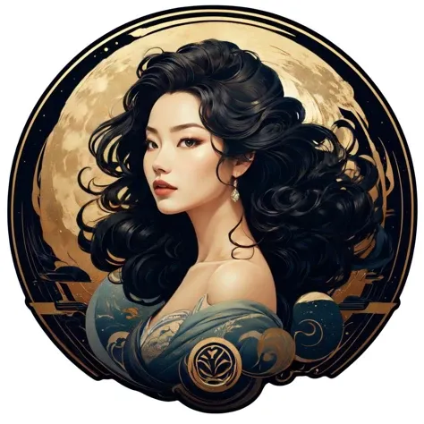 inspired by Todd Lockwood, exquisite digital illustration, the moon presence, portrait of mulan, an image of a woman with curly hair, 2 0 1 9, inspired by Trevor Brown, megara, tall obsidian architecture, curly black hair, stunning detailed picture, full body female <lora:Fantasy_art_style:0.8>