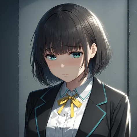 masterpiece best quality,
<lora:kana_kashiwazaki-sdxl:0.65>
 <lora:add-detail-xl:-0.8>
1girl,solo,
kanakashiwazaki, yellow ribbon, aqua eyes,
bob cut hair,
(classic clothes:1.25),
"  ",
(dark, gloomy, depressive, depressing, bleak  )