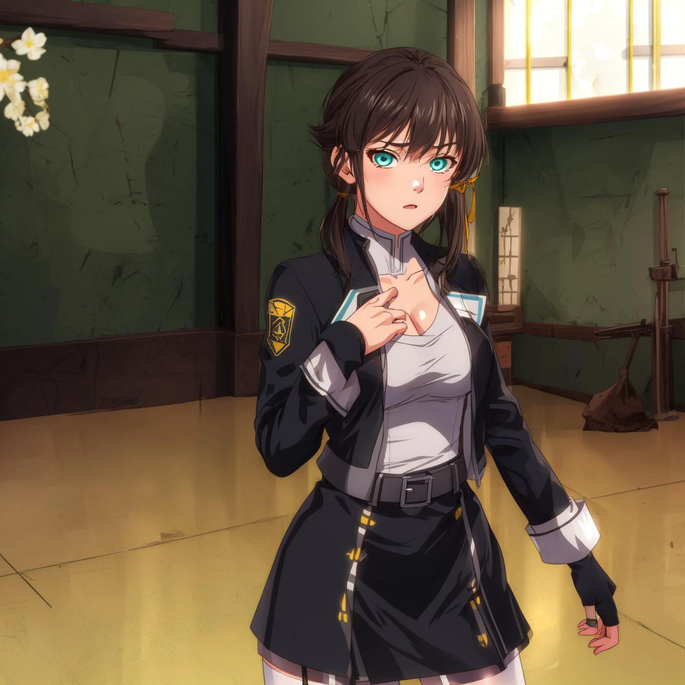 masterpiece, best quality
<lora:kana_kashiwazaki-000008:0.55>
1girl ,(solo),
kanakashiwazaki, aqua eyes, yellow ribbon
kanakashiwazaki, yellow ribbon, aqua eyes,(geisterjaeger uniform), thighhighs, black jacket, fingerless gloves, belt, cleavage, medium breasts, long sleeves,
(standing), upper body,
<lora:the_legend_of_korra_v2_offset:0.8> the legend of korra