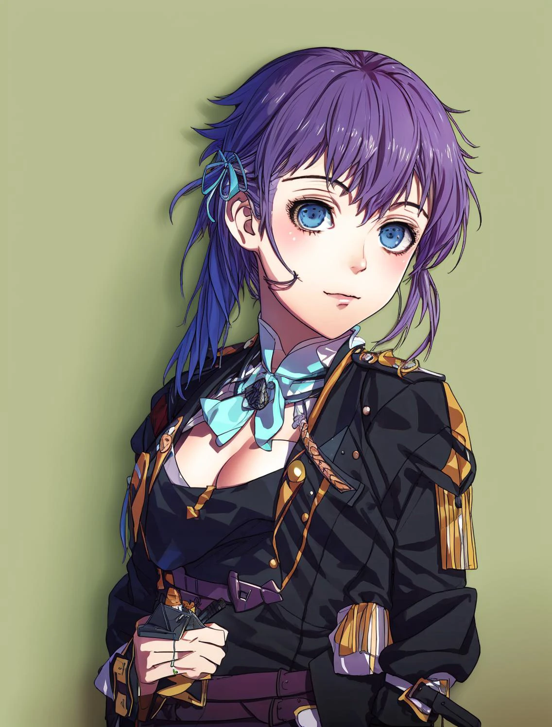 masterpiece, best quality
<lora:kana_kashiwazaki-000008:0.55>
1girl ,(solo),
kanakashiwazaki, aqua eyes, yellow ribbon
kanakashiwazaki, yellow ribbon, aqua eyes,(geisterjaeger uniform), thighhighs, black jacket, fingerless gloves, belt, cleavage, medium breasts, long sleeves,
(standing), upper body,
<lora:FE16-Style LoCon v2:1> fire emblem,FE16, FE16-STYLE,FIRE EMBLEM THREE HOUSES,