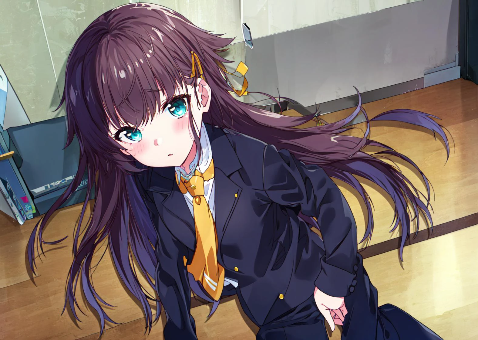 masterpiece, best quality
<lora:kana_kashiwazaki-000008:0.7>
1girl ,(solo),
kanakashiwazaki, aqua eyes, yellow ribbon
crazy hair,
(office suit, necktie, pants:1.2)
(" ":1.2),
" "