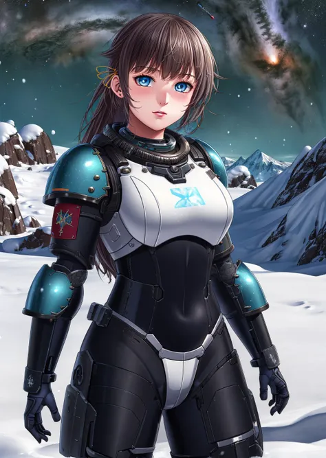 masterpiece, best quality
<lora:kana_kashiwazaki-000008:0.65>
1girl ,(solo), 
kanakashiwazaki,  aqua eyes, yellow ribbon
(18 years old, 18y.o, young adult)
"         ",
(space marine armor, futuristic armor, science fiction armor,:1.2)
(snowy mountains:1.2),
"  "