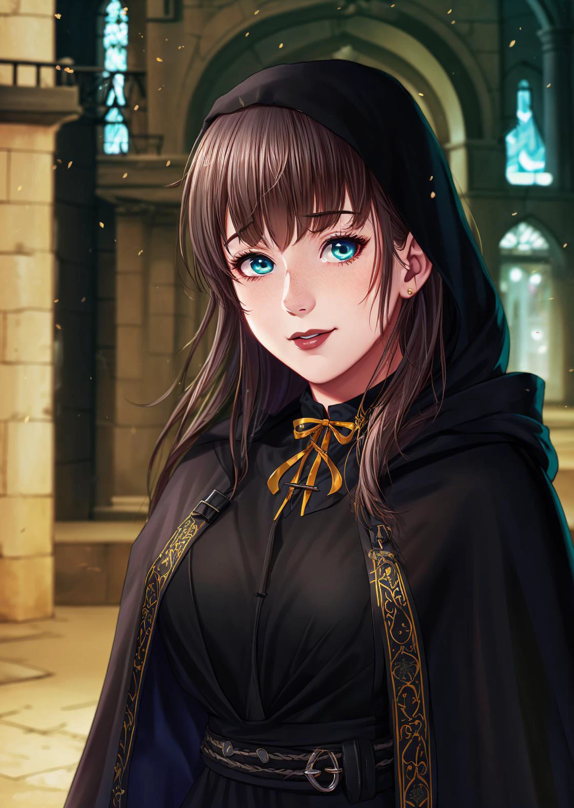 masterpiece, best quality
<lora:kana_kashiwazaki-000008:0.65>
1girl ,(solo),
kanakashiwazaki, aqua eyes, yellow ribbon
(65 years old, 65y.o, (old, wrinkles:1.1))
wild sexy hairstyle,,
(black cloak:1.2)
(medieval castle, inside:1.2),
cyberpunk