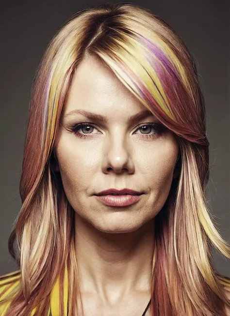 portrait of sks woman by Flora Borsi, style by Flora Borsi, bold, bright colours, rainbow Mohawk haircut, ((Flora Borsi)), <lora:locon_andrearoth_v1_from_v1_64_32:1.25>