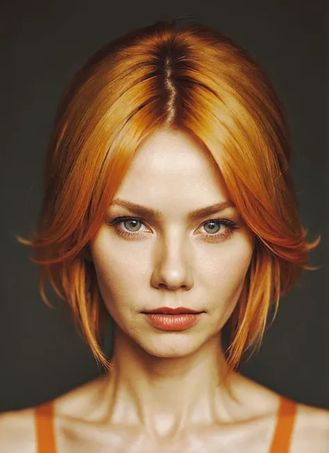portrait of sks woman by Flora Borsi, style by Flora Borsi, bold, bright colours, orange Mohawk haircut, ((Flora Borsi)), <lora:locon_andrearoth_v1_from_v1_64_32:1.25>
