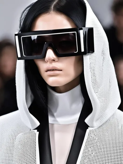 sci-fi chic:0.4, futuristic couture:0.3, glitch aesthetic:0.3, haute couture:0.4 , eyewear, by Kim Jones and Rad Hourani , <lora:Next_Fashion:1>