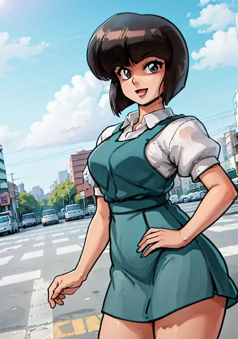 (NabikiWaifu:1), cute, smile, sexy pose, looking at viewer, :D, (school uniform:1), (dress:1),

(realistic:1.2), (realism), (masterpiece:1.2), (best quality), (ultra detailed), (8k, 4k, intricate),(full-body-shot:1),(Cowboy-shot:1.2), (85mm),light particles, lighting, (highly detailed:1.2),(detailed face:1.2), (gradients), sfw, colorful, detailed eyes,

(detailed ladscape, street, urban, city, buildings:1.2),(detailed background),detailed landscape, (dynamic angle:1.2), (dynamic pose:1.2), (rule of third_composition:1.3), (Line of action:1.2), wide shot, solo, daylight,

<lora:NabikiTendo_character-20:0.8> <lora:reiqStyleLORA_v2:0.6>