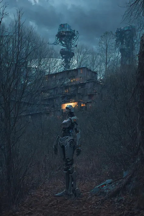 <lora:Stalenh4g:0.94>,Stalenh4g, Embark on an imaginative journey to serene farmlands stretch as far as the eye can see. Among the fallow fields, ((Cyborg Focus)) We see a (((Close-up Full body shot))) of a slender 1female Cyborg, (((unclothed)))  <lora:biomanic:1> mechanical parts, cyberpunk, science fiction, bio mechanical, android, cable, cyborg, and ((flaunting her full body cybernetics)). Wearing a Large round natural colored hemp beanie, ((she gazes directly at the camera)),  beyond her, colossal mechas emerge from the trees, their metallic frames contrasting with the foliage and fields. BREAK The surreal scene is further enhanced as her long hair seamlessly merges with the dystopian countryside. fallow fields and abandoned farm building are visible and there is a dramatic sky. Scattered sunbeams pass through the  sad twisted trees. BREAK
raw photo, photorealistic, high detailed textures, 16k uhd, dslr, soft lighting, high quality, film grain, Fujifilm XT3, highly detailed photography, highly detailed, moody, epic, OverallDetail, gorgeous, 2000s vintage RAW photo, color graded cinematic, eye catchlights, atmospheric lighting, skin pores, imperfections, natural, shallow depth of field.
