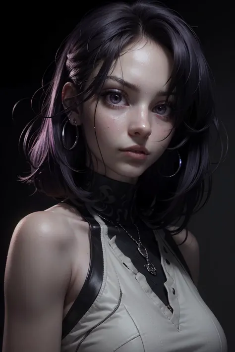 highres, masterpiece, perfect lighting, bloom, cinematic lighting, adult, female, looking at viewer, portrait, (RSEEmma:1.5)<lora:RSERomantic_RSESofiko_RSEEmma-v1:0.3>, goth girl, goth makeup, pale skin, bangs, short hair, jet black hair, purple eyes, scowl, <lora:Zinnia:0.8> <lora:weight_slider_v2:-0.5>