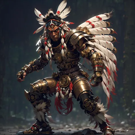 Full body portrait of (( raging cyborg Robort traditional native american cherokee warrior wearing a long headdress of native American chief :1.2)), dynamic pose, <lora:Unreal-Fantasy_Style:0.8> <lora:epi_noiseoffset2:0.5> <lora:FINAL Robort:0.3> <lora:nijiMecha:0.4> <hypernet:dr0ne:0.5>