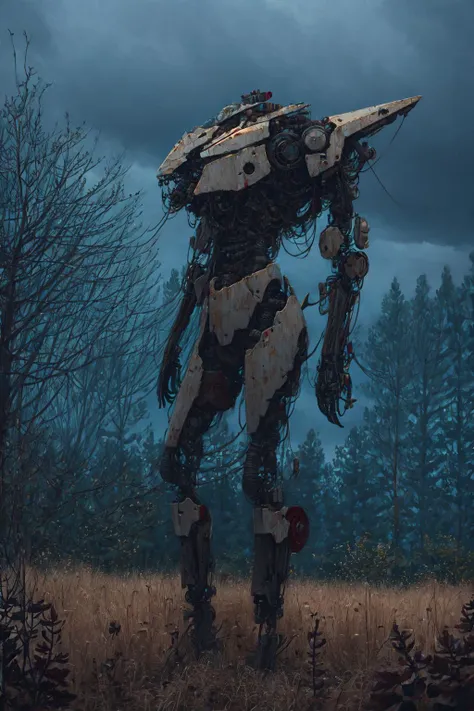 <lora:Stalenh4g:0.94>,Stalenh4g, Embark on an imaginative journey to serene farmlands stretch as far as the eye can see. Among the fallow fields, ((Cyborg Focus)) We see a (((Close-up Full body shot))) of a slender 1female Cyborg, (((unclothed))) <lora:biomanic:1> mechanical parts, cyberpunk, science fiction, bio mechanical, android, cable, cyborg, and ((flaunting her full body cybernetics)). Wearing a Large round natural colored hemp beanie, ((she gazes directly at the camera)), BREAK The surreal scene is further enhanced as her long hair seamlessly merges with the dystopian countryside. fallow fields and abandoned farm building are visible and there is a dramatic sky. Beyond her, colossal mechas emerge from the trees, their metallic frames contrasting with the foliage and fields while Scattered sunbeams pass through the sad twisted trees. BREAK
raw photo, photorealistic, high detailed textures, 16k uhd, dslr, soft lighting, high quality, film grain, Fujifilm XT3, highly detailed photography, highly detailed, moody, epic, OverallDetail, gorgeous, 2000s vintage RAW photo, color graded cinematic, eye catchlights, atmospheric lighting, skin pores, imperfections, natural, shallow depth of field.