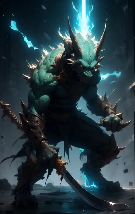 A fierce goblin warrior wielding a spiked club in battle, wearing ragged armor, jumping and swinging weapon at enemy, very detailed muscles and skin textures, facial expressions full of determination