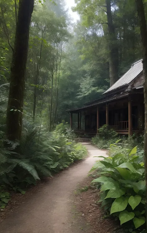 ((An outside)) Long Shot of a dense mandala forest rich of perennial plant