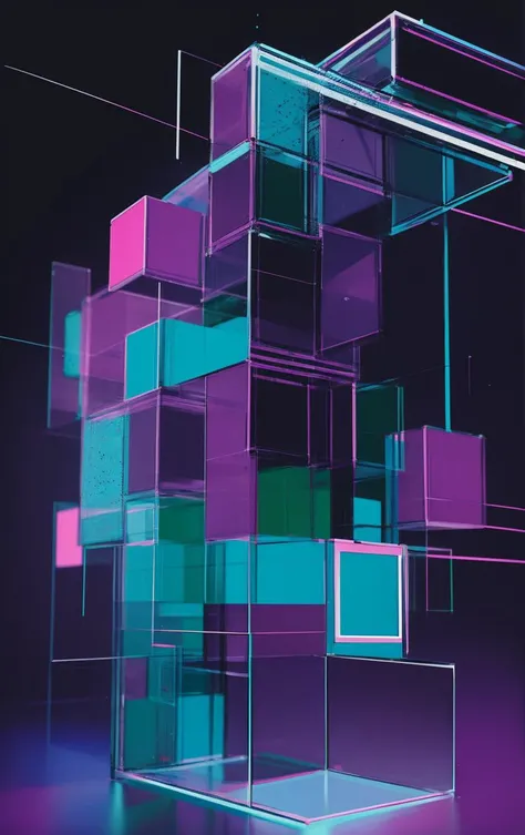 bb3l15, a colorful diagonal abstract structure made of cube and over a nonagon purple background <lora:bb3l15:1>