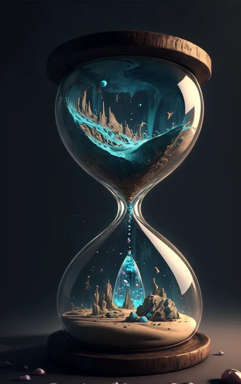 Hourglass, waterfalls, fossil,buoy,cave pearl <lora:Hourglass_Sora:1@0,.5@.4>