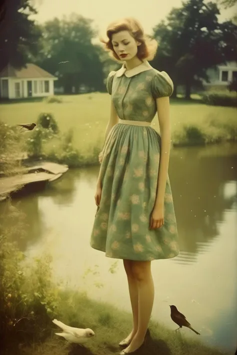 <lora:Marianna Rothen Style:1>Marianna Rothen Style - damsel on a grassy knoll, birds chirping, water running, these are the days in which she feels the happiest. Dead husband far from her memory.
