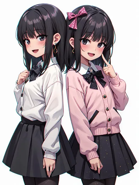 masterpiece, best quality,2girls,cute face,,prensentingpanties,panties, holding,holding panties, white cotton panties,upper body, Black hair,school uniform,shy, blush, smile, Dressing room, freshly undressed panties