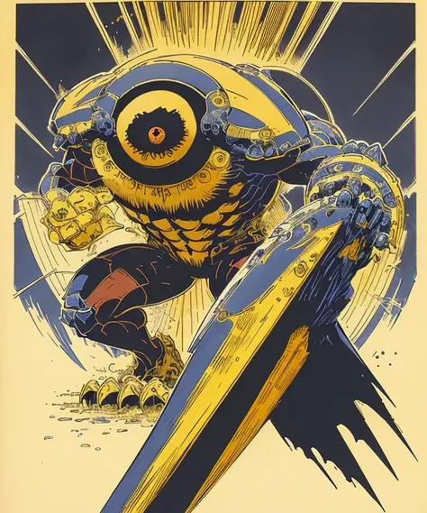 <lora:evileye_yellowdevil-12:0.8>, (inspired by guweiz, inspired by Steve Argyle and Robert McCall : 0.6),a huge yellowdevil is attacking us , ( intricate and detailed, soft contrast color palette : 0.5)