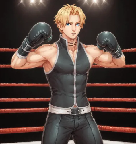 score_9, score_8_up, score_7_up, score_6_up, Detailed Background, BREAK
 <lora:Cliff_Fittir_and_Mirage_Koas:0.8>, 1boy, blonde hair, vest, sleeveless, pants, blue eyes, klausian neck markings, fittircliff, BREAK
boxing ring, boxing gloves, mma,