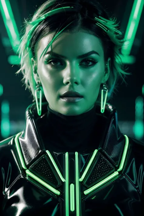 ecb in cyber neon lighting, futurism, intricate futuristic jewelry accessories, cyberpunk glossy green latex turtleneck, hyper photorealistic, crispy quality, digital photography, trending in artstation, trending in pinterest, cinematic, 4 k ultra hd, art by pascal blanche, art by greg rutkowski,<lora:ElishaCuthbert-RealVision-V1.0:1>
