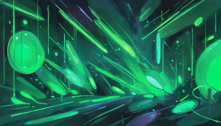 digital painting, brightly lit interior, in a Gloomy aquarium, glowing neon color:forestgreen