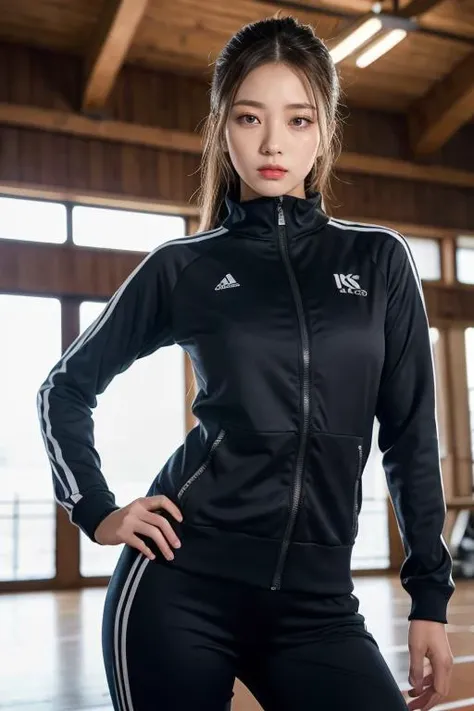 school gym, 1girl, track suit, sweatdrop, mature female,sexy pose,<lora:school_gym_v0.1:0.5>, (8k,hdr, best quality, masterpiece,highres quality,1girls japanese sweet girls ,intricate detailed,iris eyes, )