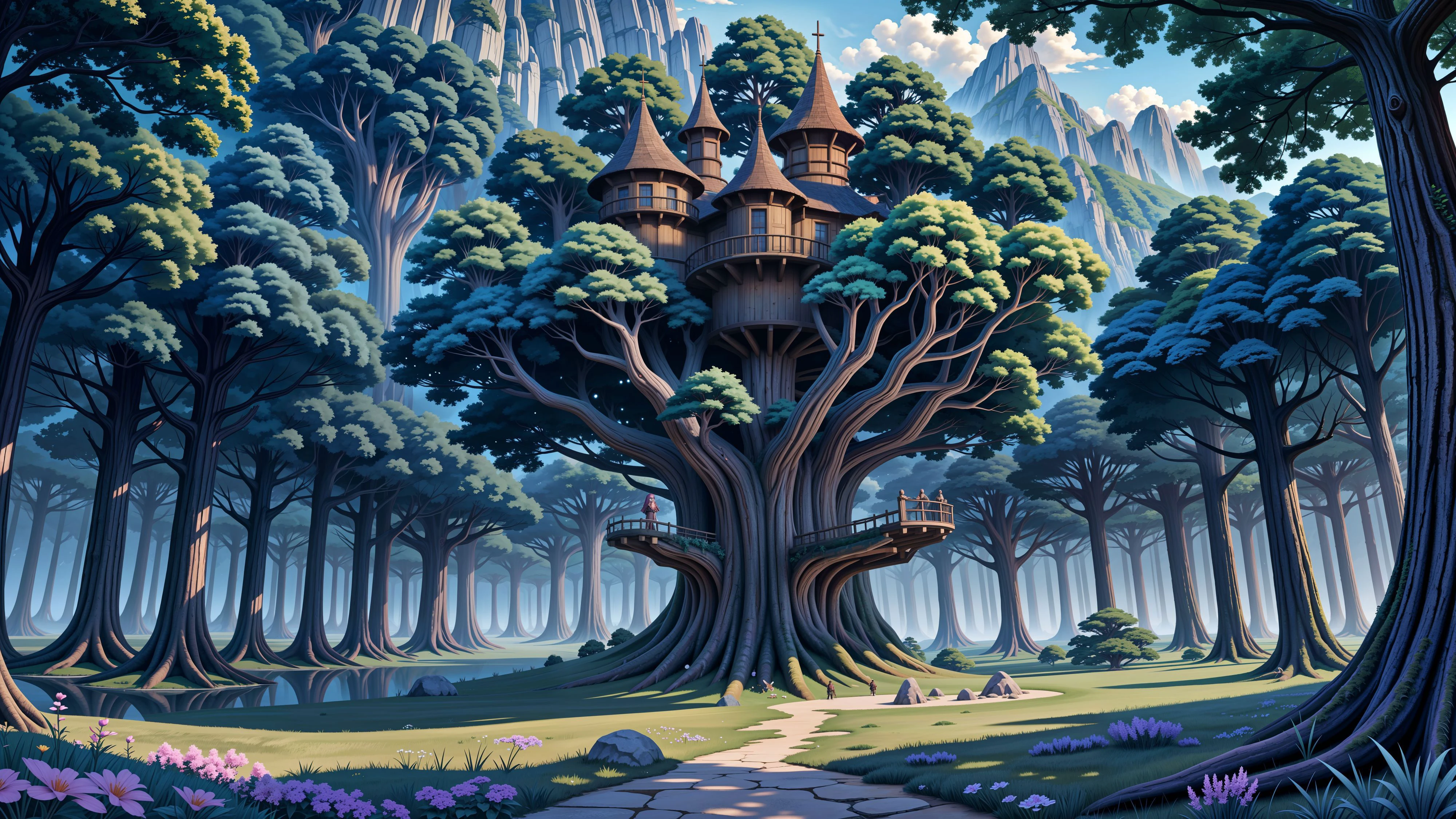 <lora:03-LCM_SDv15:1> forest, fantasy, detailed, illustration, intricate details, mmorpg, magic world, yggdrasil, sky kingdom, heaven, treehouse