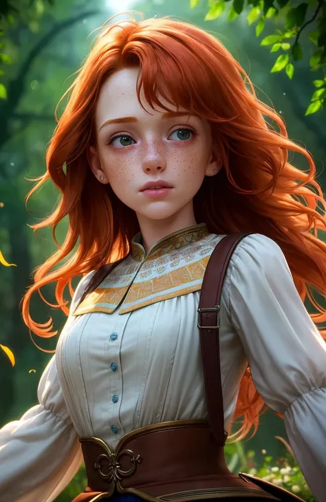 masterpiece, best quality, (colorful), cinematic lighting, extremely detailed CG unity 8k wallpaper, beautiful detailed face, an extremely delicate and beautiful, (dynamic angle:1.1),outdoors, ginger hair, photo of skinny 20yo girl, freckles, sad, soft, masterpiece, volumetric light, best quality, complimentary colors, dramatic lighting, intricate details, subsurface scattering,