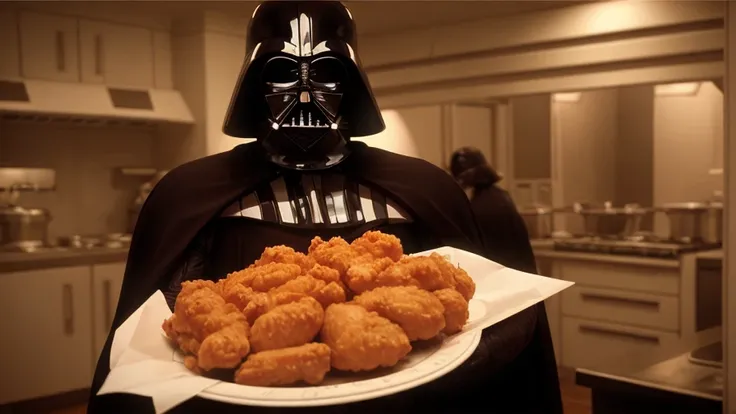 Darth_vader holding a plate of delicious fried chicken  <lora:Darth_Vader:.8>