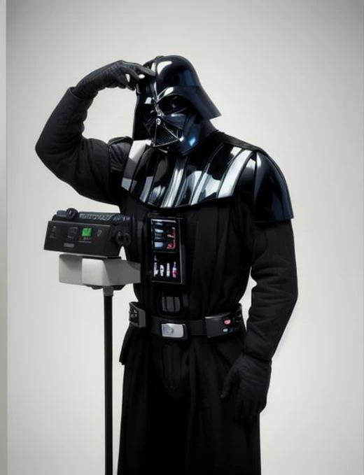 Darth_Vader weighing himself on a vertical scale <lora:Darth_Vader:.8>