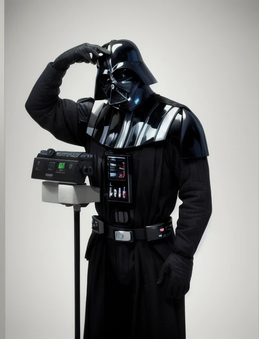 Darth_Vader weighing himself on a vertical scale <lora:Darth_Vader:.8>