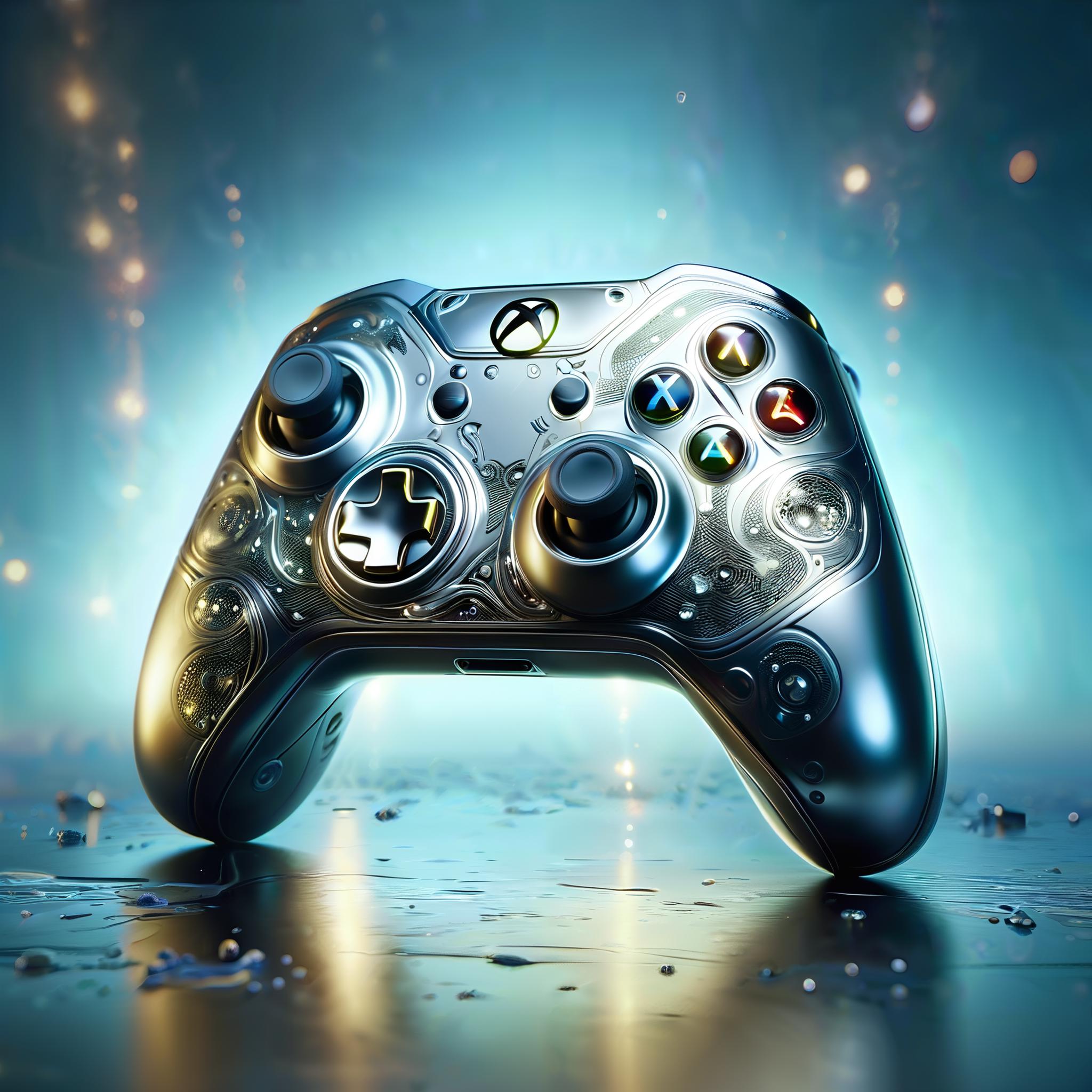 A close up of a video game controller on a table - SeaArt AI