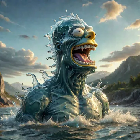 sea monster, homer simpson, ,Epic masterpiece, challenge winner, the most spectacular art ever created, splash. detailed, 8k hdr,