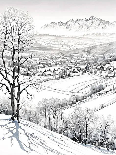 drawing of an winter panorama, clear focus, medium body shot
<lora:jhs_lora_charcoal style-000001:.69>
