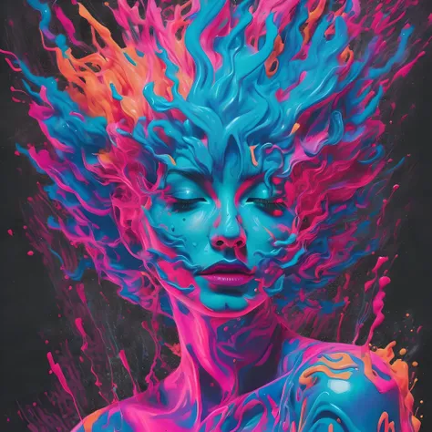 woman, pastel neon, minimal, simplistic, amazing composition, vaporwave, wow, Gertrude Abercrombie, minimalistic graffiti masterpiece, minimalism, 3d abstract render overlayed, black background, psychedelic therapy, trending on ArtStation, ink splatters, pen lines, incredible detail, creative, positive energy, happy, unique, negative space, pure imagination painted by artgerm
