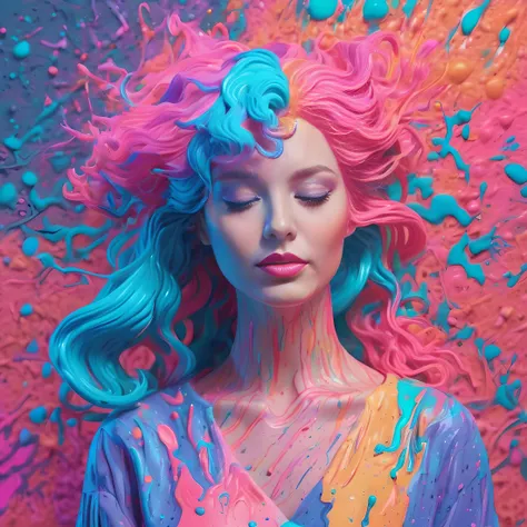 woman, pastel neon, minimal, simplistic, amazing composition, vaporwave, wow, Gertrude Abercrombie, minimalistic graffiti masterpiece, minimalism, 3d abstract render overlayed, black background, psychedelic therapy, trending on ArtStation, ink splatters, pen lines, incredible detail, creative, positive energy, happy, unique, negative space, pure imagination painted by artgerm