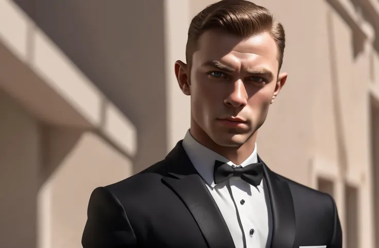 full shot, (photo-realism:2), sultry, seductive, risque, flirty, tease, expression, smug, smirk, (looking at viewer:1.4), (masterpiece:1.5), (high quality:1.4), subsurface scattering, heavy shadow, (intricate, high detail:1.2), athletic, gabriel basso as secret service agent in james bond style