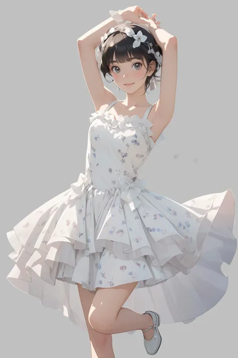 8k high quality detailed,highres,comic,anime,detailed image,
(an illustration of a teenage girl posing,magazine_sheet, (an illustration of girl,teenage girl)),(magazine_illustration),[[multiple view manuscript]],(fashion magazine),
((1girl,asian_female,hazel hair, very short hair, black eyes,skinny|thin,curvy, medium breasts):0.8),(Mysterious Smile),
(Balancing on one foot with arms outstretched,),detailed_face,realistic_skin_texture,
(, flower_dress,white_floral_printed),realistic clothing texture,<lora:flower_dress:0.65>