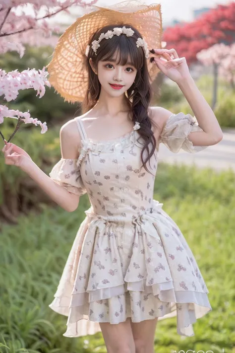 1girl, solo,mix4, (realistic:1.1), (photorealistic:1.1), (masterpiece:1.1), (best quality:1.1), ultra detailed, looking at viewer, smile,flower_dress,standing , natural lighting, depth of field,garden, flower,pureerosface_v1,in a meadow,cherry_blossoms,
<lora:flower_dress:0.8>,<lora:A_BaseFace_1_cuteGirlMix4_v10:0.4>, <lora:A_BaseFace_5_asiaMix_v10:0.6>