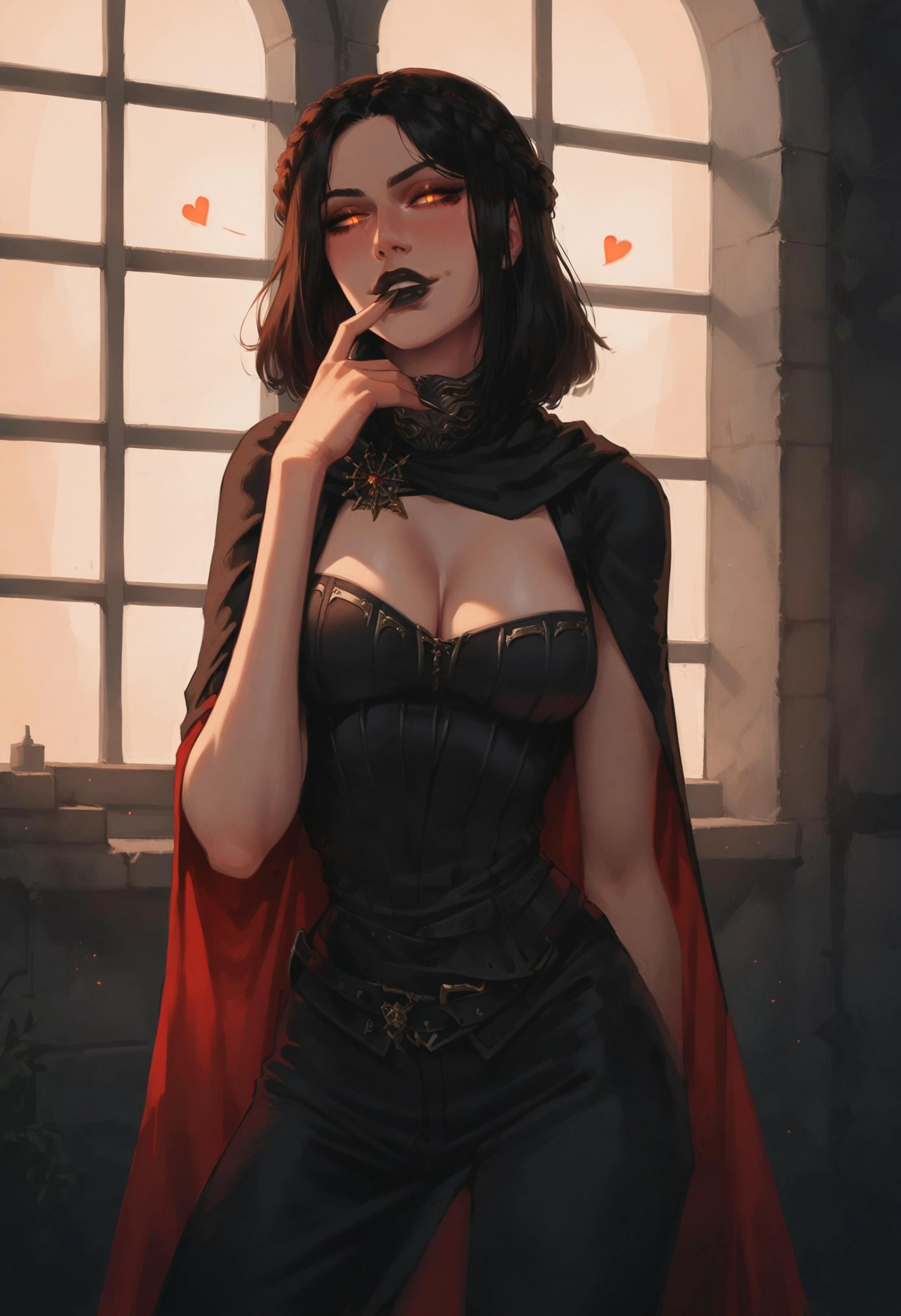 score_9, score_8_up, score_7_up, 1girl, solo, expressive, naughty face, ((masturbation, rubbing clit)), floating hearts, window lighting, sunset, golden hour lighting, cowboy shot
<lora:incase_v14: 0.6 >
<lora:g0th1cPXL:0.5> g0thicPXL, glowing, neon
<lora:Serana:0.7> serana, red eyes,slit pupils, orange eyes, yellow eyes, glowing pupils, glowing eyes, crown braid, cleavage, sharp fingernails, black lips, cape,