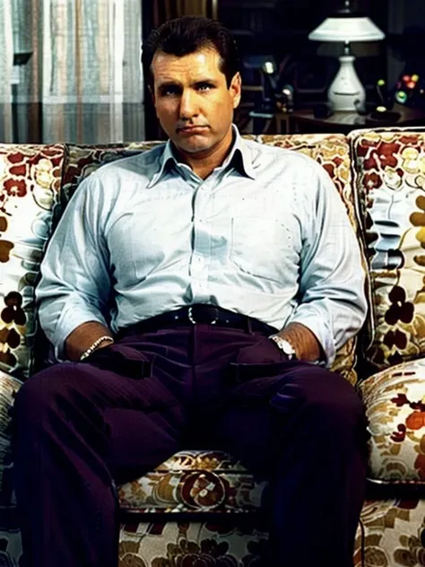 Al768 , a man, close up portrait, 80s living room, sitting on a couch, photography, trending on artstation, sharp focus, studio photo, intricate details, highly detailed, by greg rutkowski <lora:Al768:0.8>